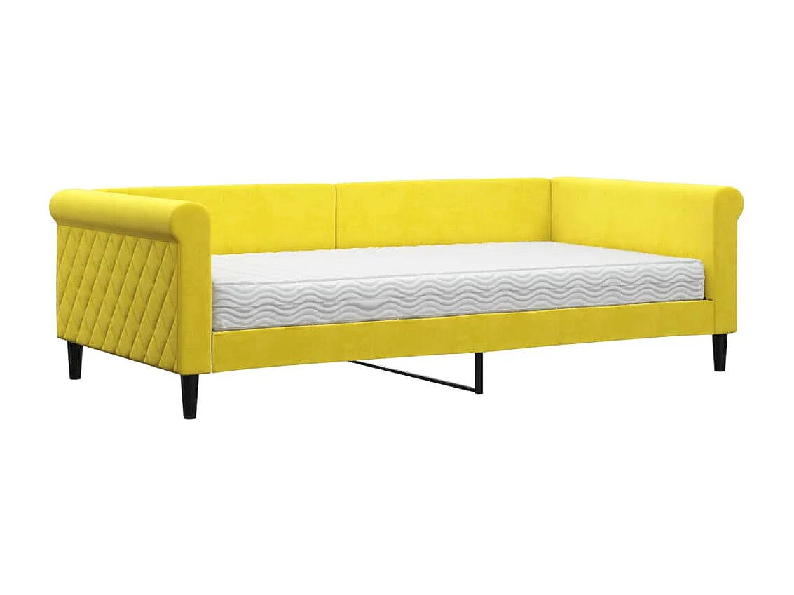 Lit de jour avec matelas jaune 100x200 velours