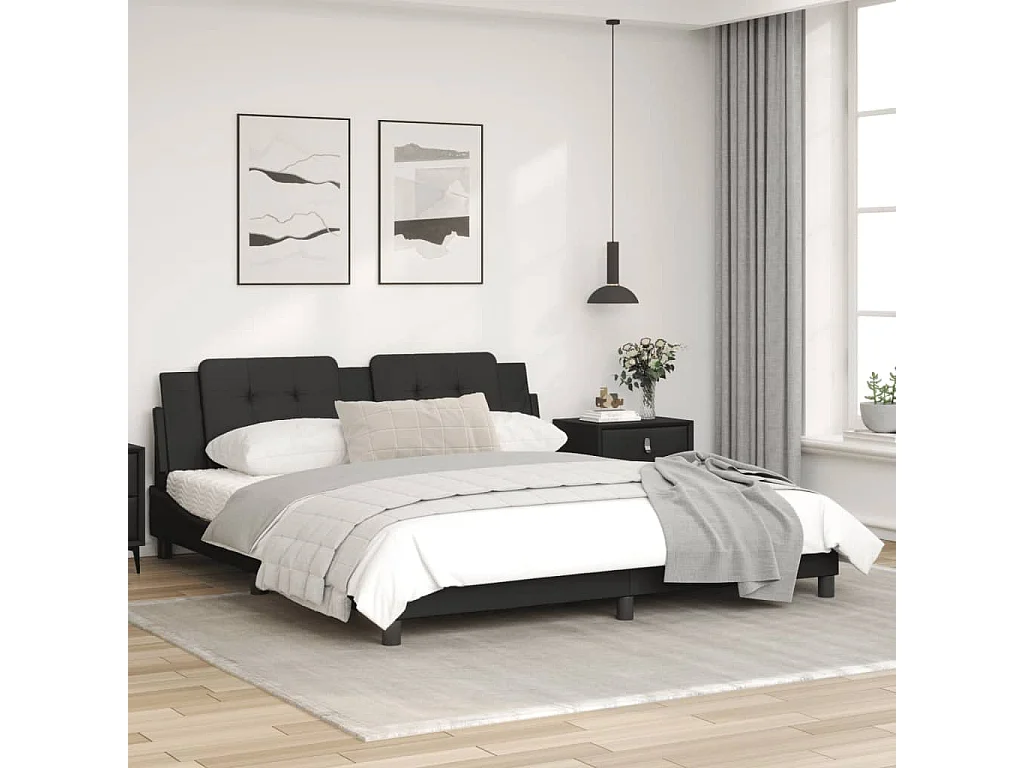 Bedframe met hoofdbord kunstleer zwart 180x200 cm