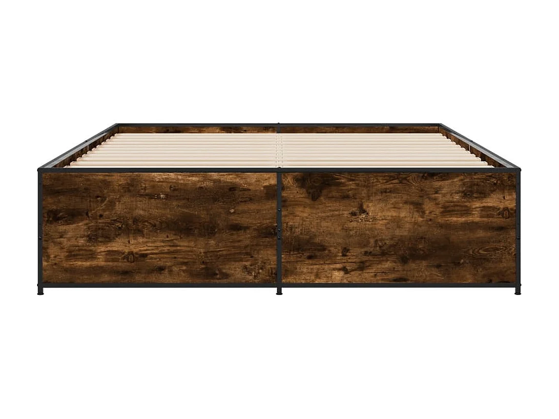 Cadre de lit chêne fumé 160x200 bois d'ingénierie et métal
