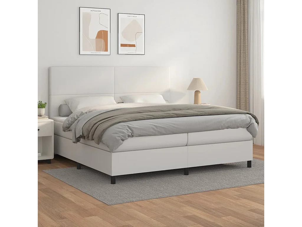 Sommier à lattes de lit avec matelas Blanc 200x200 Similicuir