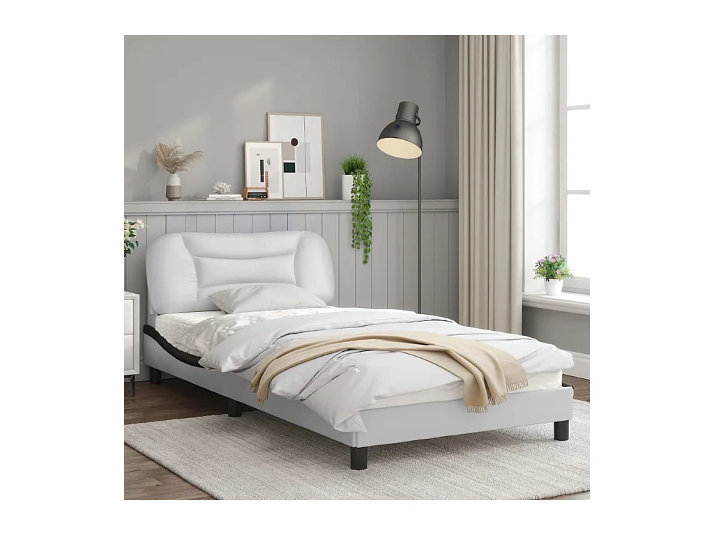 Cadre de lit avec lumières LED blanc noir 100x200 similicuir