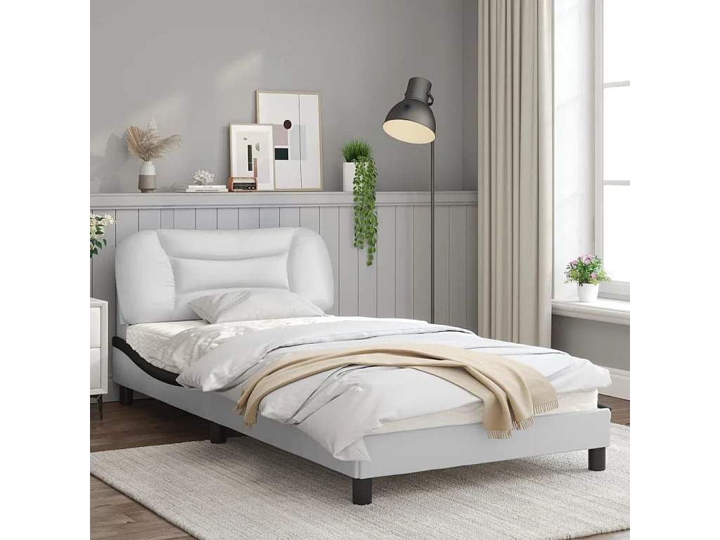 Cadre de lit avec lumières LED blanc noir 100x200 similicuir