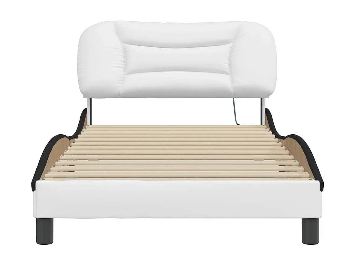 Cadre de lit avec lumières LED blanc noir 100x200 similicuir