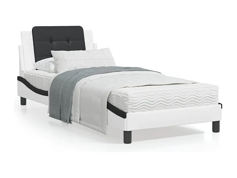 Lit avec matelas blanc et noir 80x200 similicuir