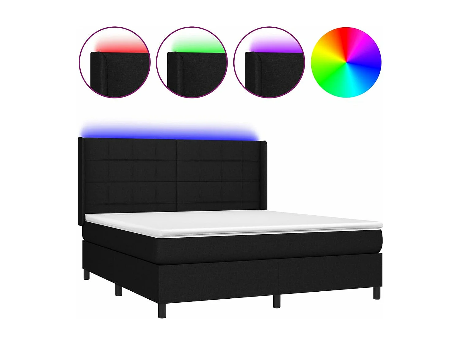 Sommier à lattes de lit matelas et LED Noir 180x200 Tissu