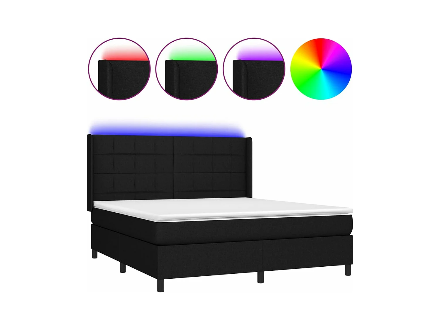 Sommier à lattes de lit matelas et LED Noir 180x200 Tissu