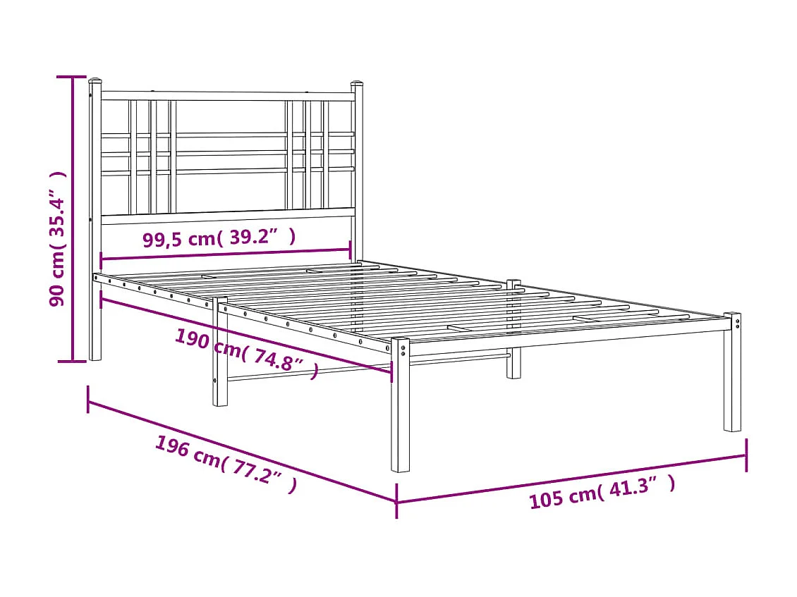 Cadre de lit métal avec tête de lit noir 100x190