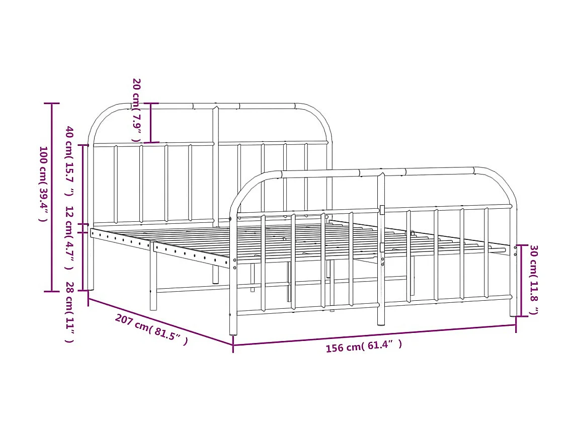 Cadre de lit métal avec tête de lit-pied de lit noir 150x200