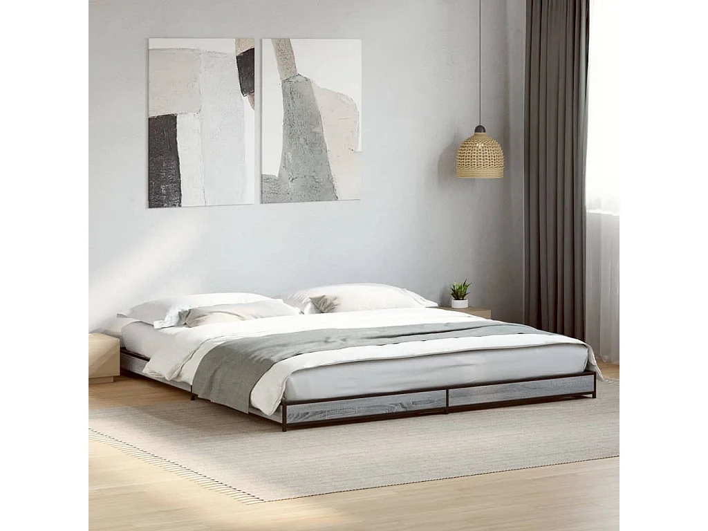 vidaXL Estructura cama madera ingeniería metal gris Sonoma 200x200 cm