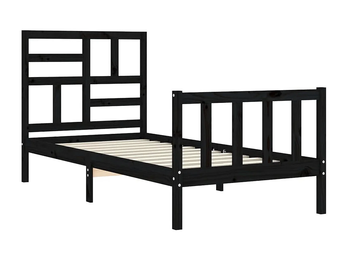 Cadre de lit avec tête de lit noir petit simple bois massif