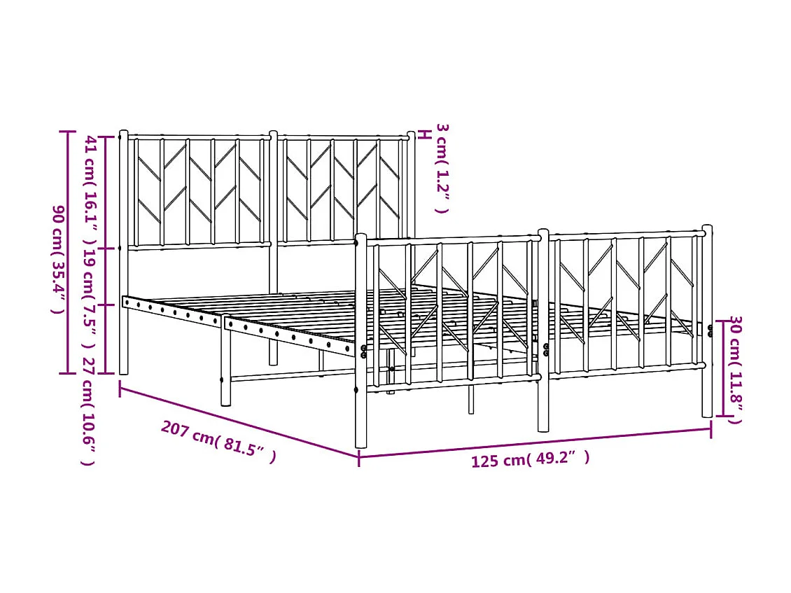 Cadre de lit métal avec tête de lit-pied de lit noir 120x200