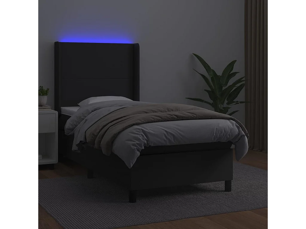 Sommier à lattes de lit matelas LED Noir 90x200 Similicuir