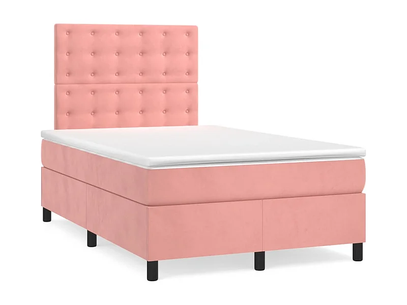 Sommier à lattes de lit et matelas LED rose 120x190 velours