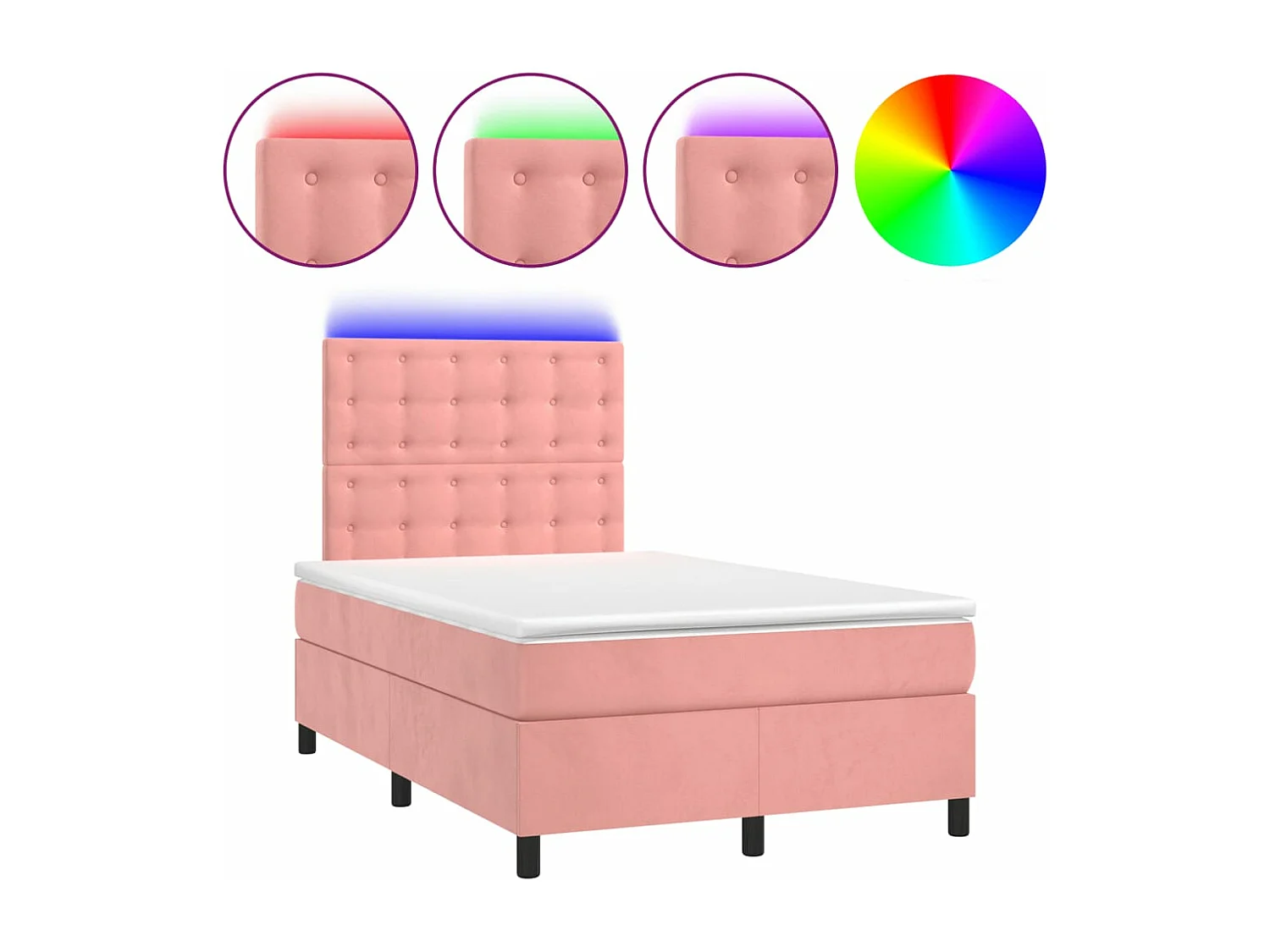 Sommier à lattes de lit et matelas LED rose 120x190 velours