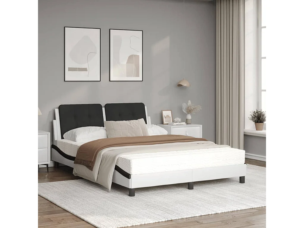 Lit avec matelas blanc et noir 140x190 similicuir