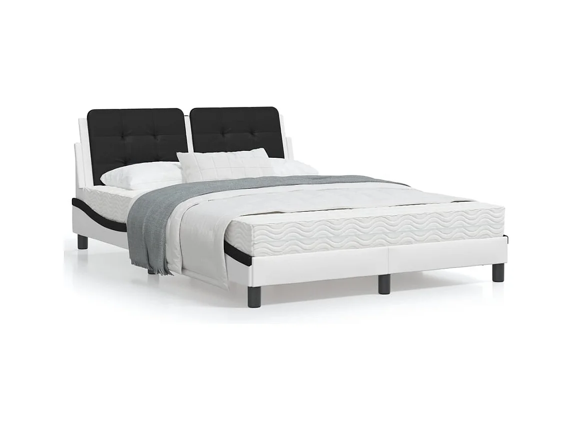 Lit avec matelas blanc et noir 140x190 similicuir