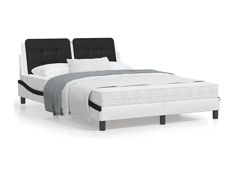 Lit avec matelas blanc et noir 140x190 similicuir