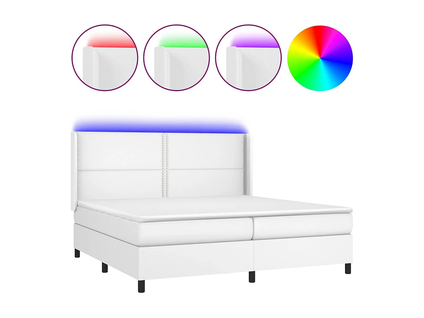Sommier à lattes de lit matelas LED Blanc 200x200 Similicuir