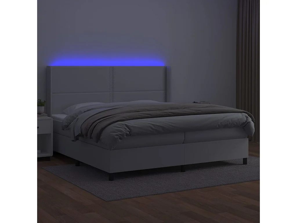 Sommier à lattes de lit matelas LED Blanc 200x200 Similicuir