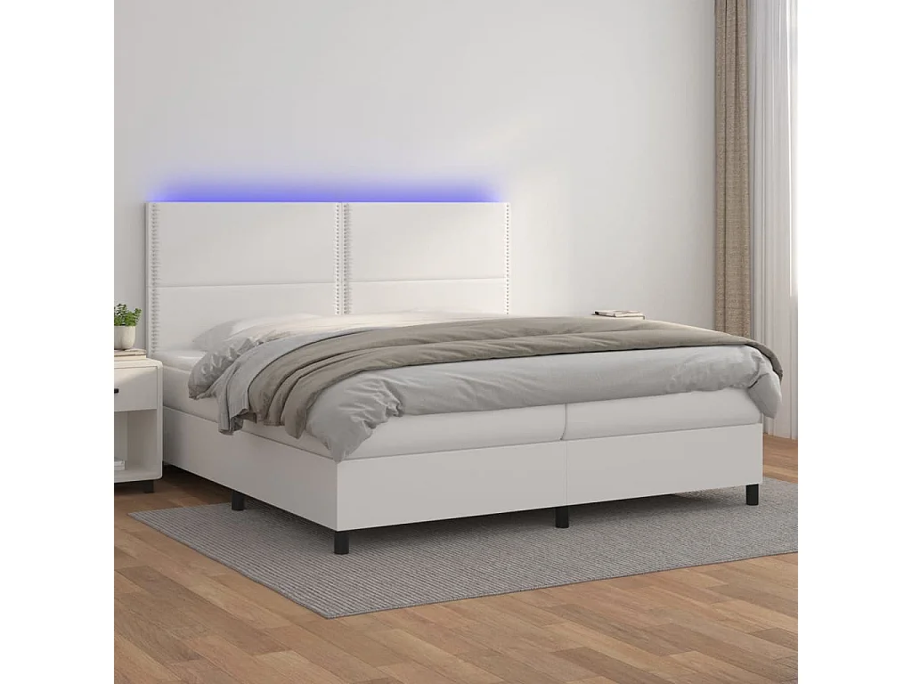 Sommier à lattes de lit matelas LED Blanc 200x200 Similicuir