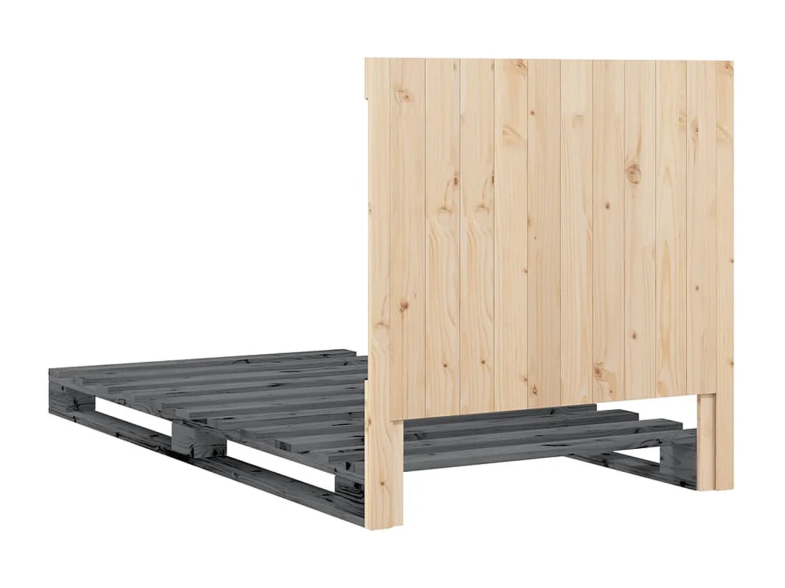 Cadre de lit et tête de lit gris 100x200 bois de pin massif