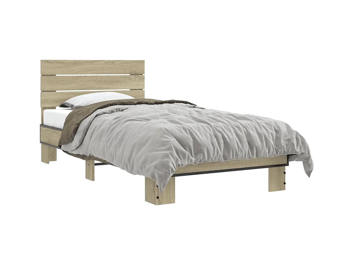Cadre de lit chêne sonoma 90x190 bois d'ingénierie et métal