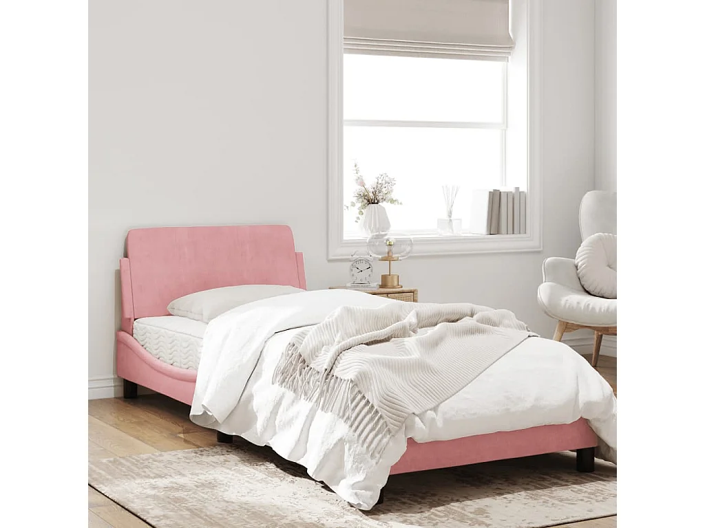 Cadre de lit avec tête de lit Rose 80x200 Velours