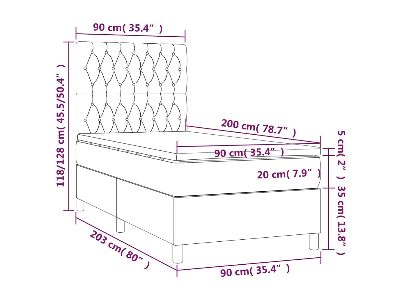 Sommier à lattes de lit et matelas et LED Taupe 90x200 Tissu