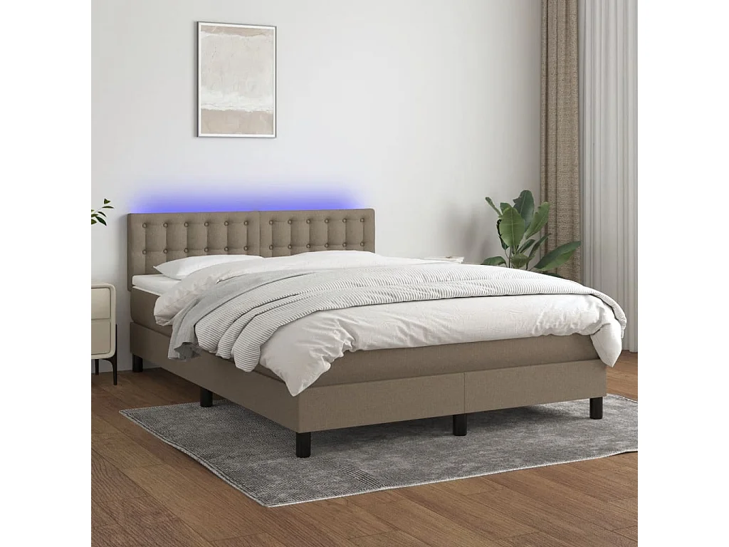 Sommier à lattes de lit avec matelas LED Taupe 140x190 Tissu