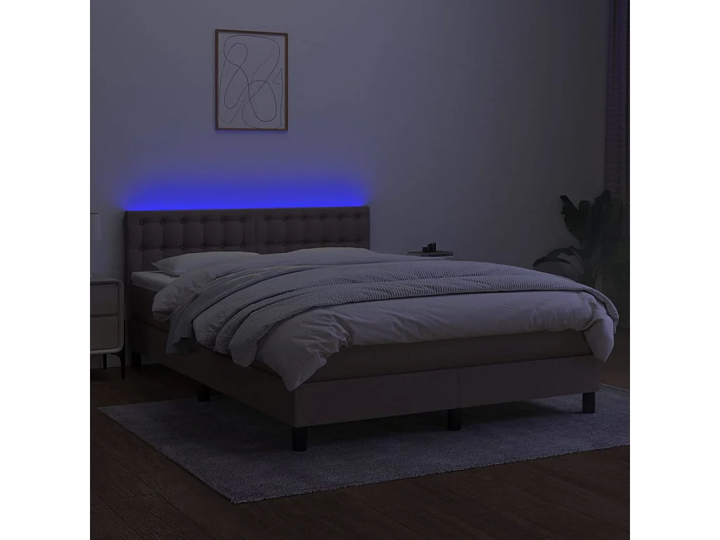 Sommier à lattes de lit avec matelas LED Taupe 140x190 Tissu