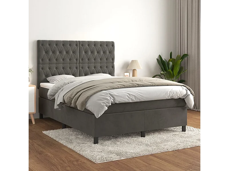 Sommier à lattes de lit et matelas Gris foncé 140x190 Velours