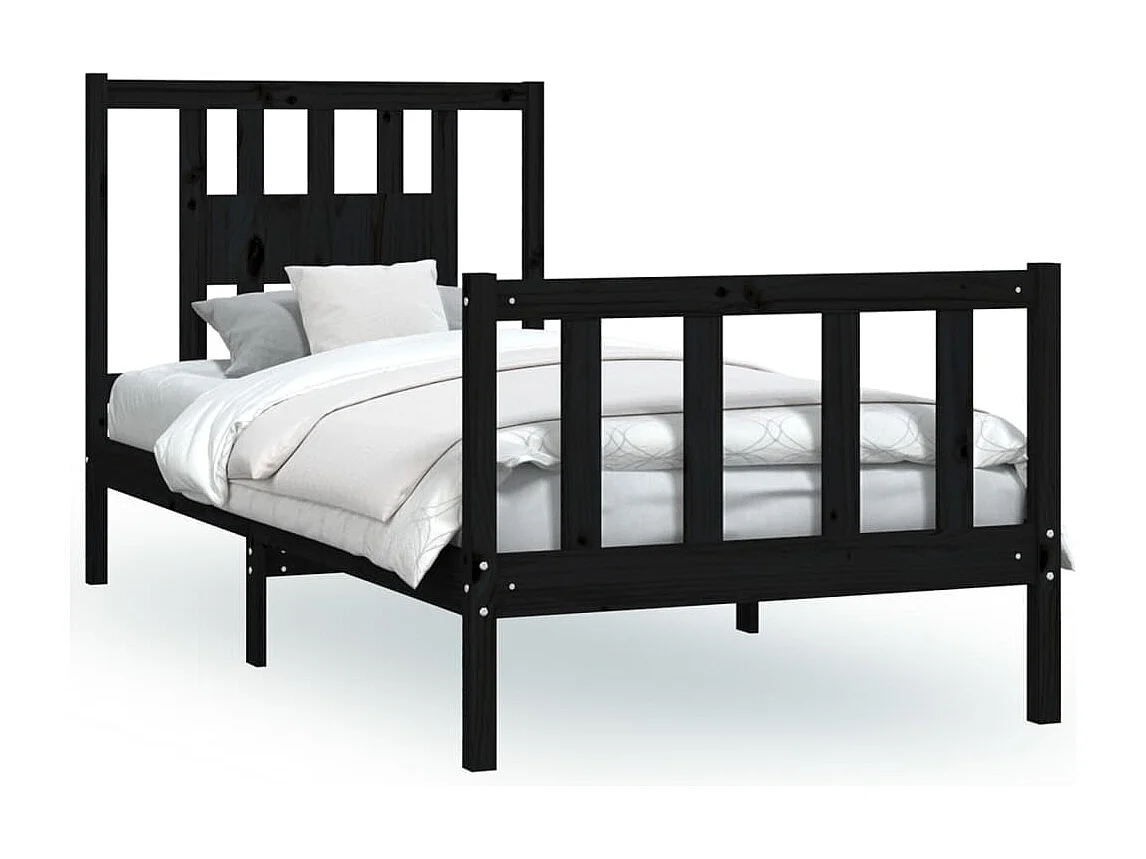 Cadre de lit et tête de lit noir bois de pin massif 100x200