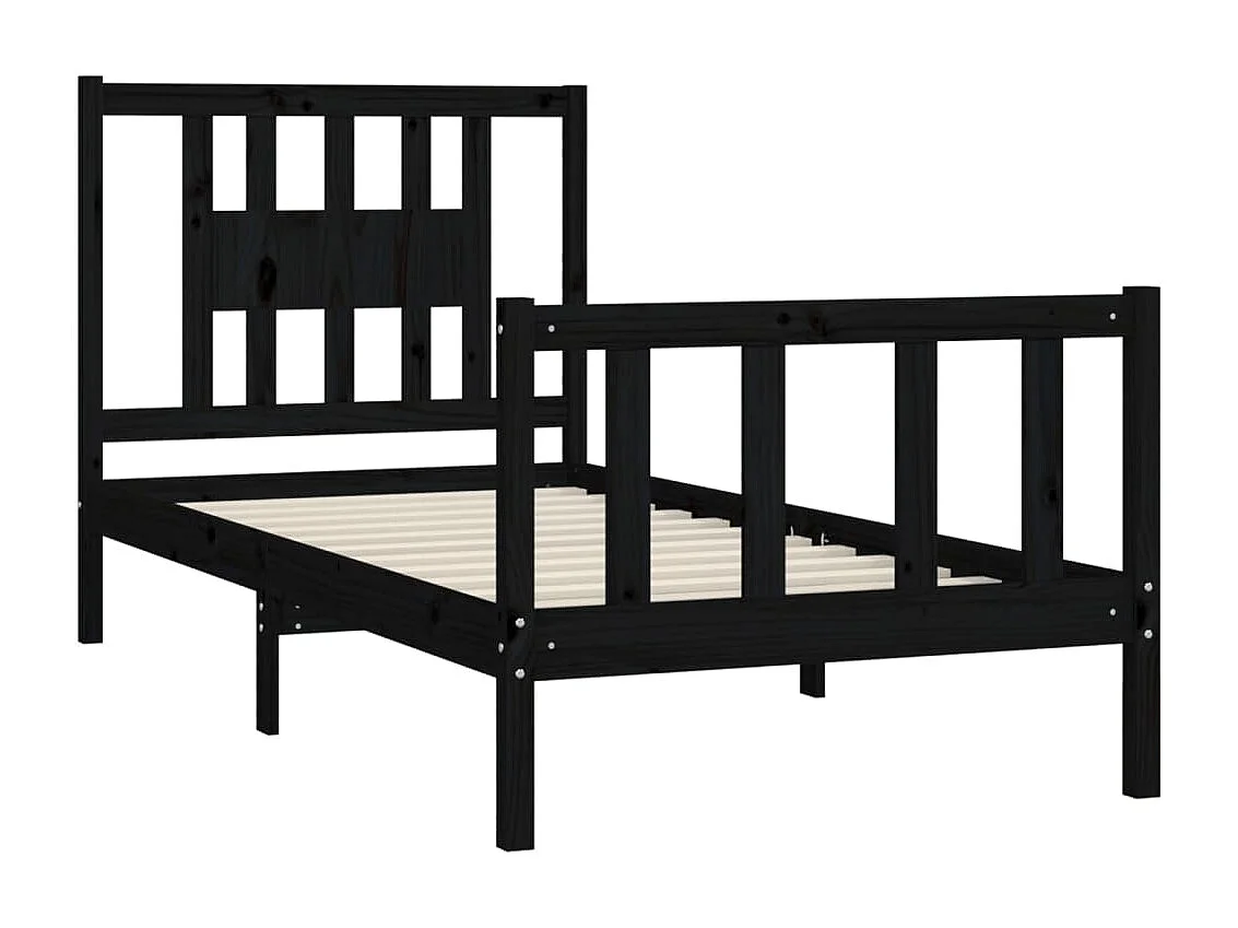 Cadre de lit et tête de lit noir bois de pin massif 100x200