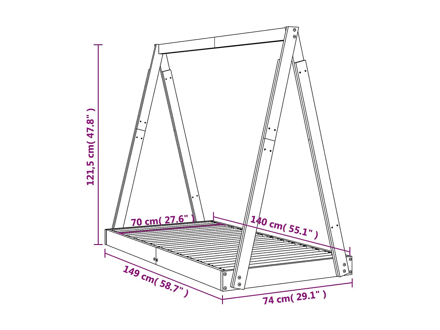 Cadre de lit pour enfant 70x140 bois de pin massif
