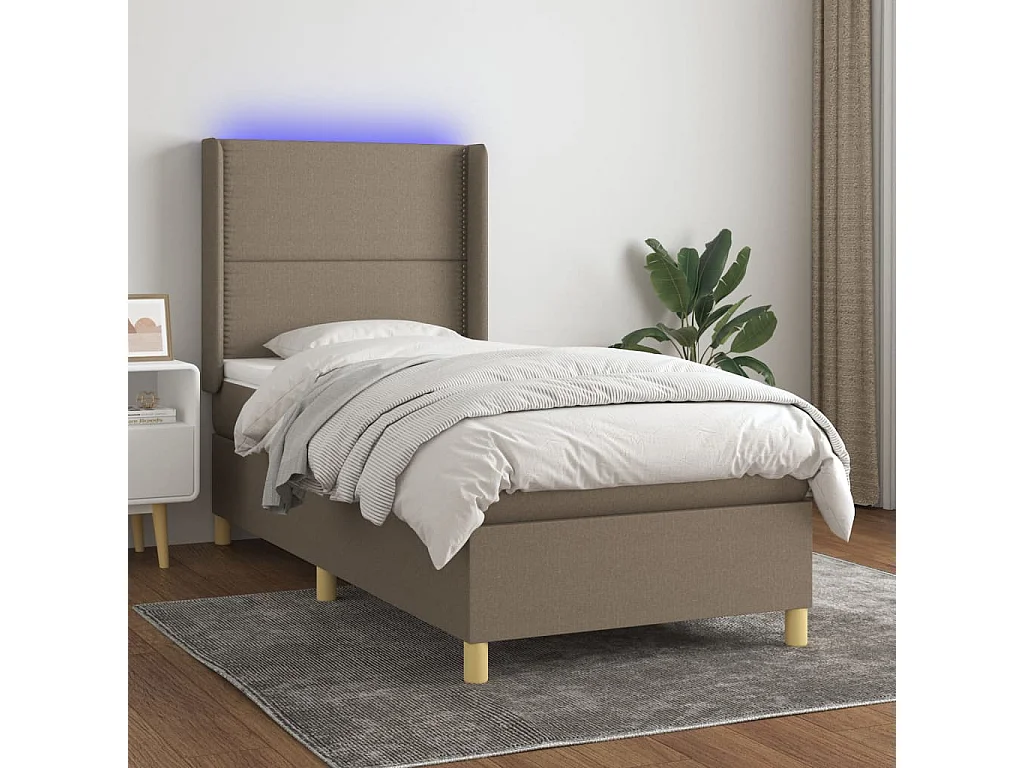 Sommier à lattes de lit matelas et LED Taupe 100x200 Tissu