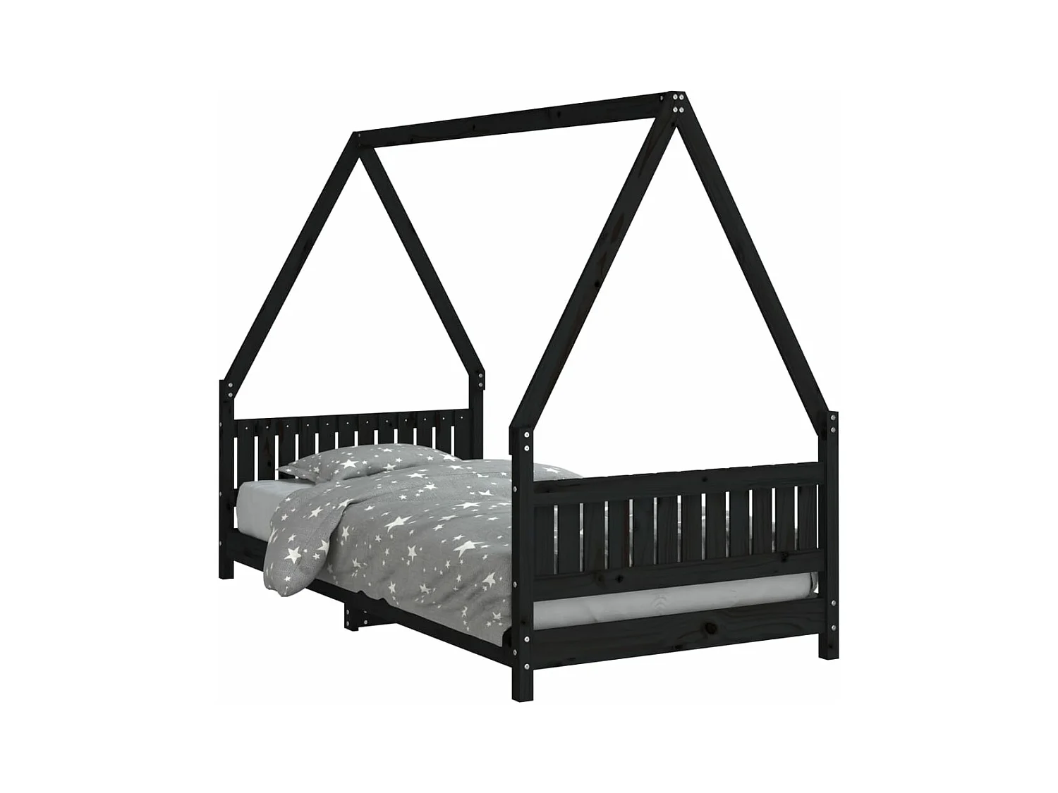 Cadre de lit pour enfants noir 90x190 bois de pin massif