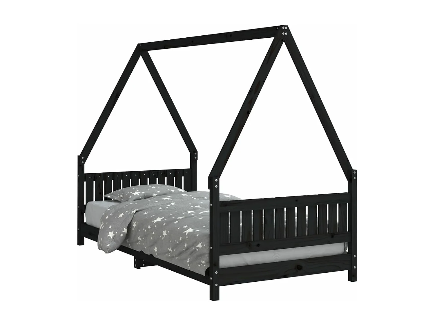 Cadre de lit pour enfants noir 90x190 bois de pin massif