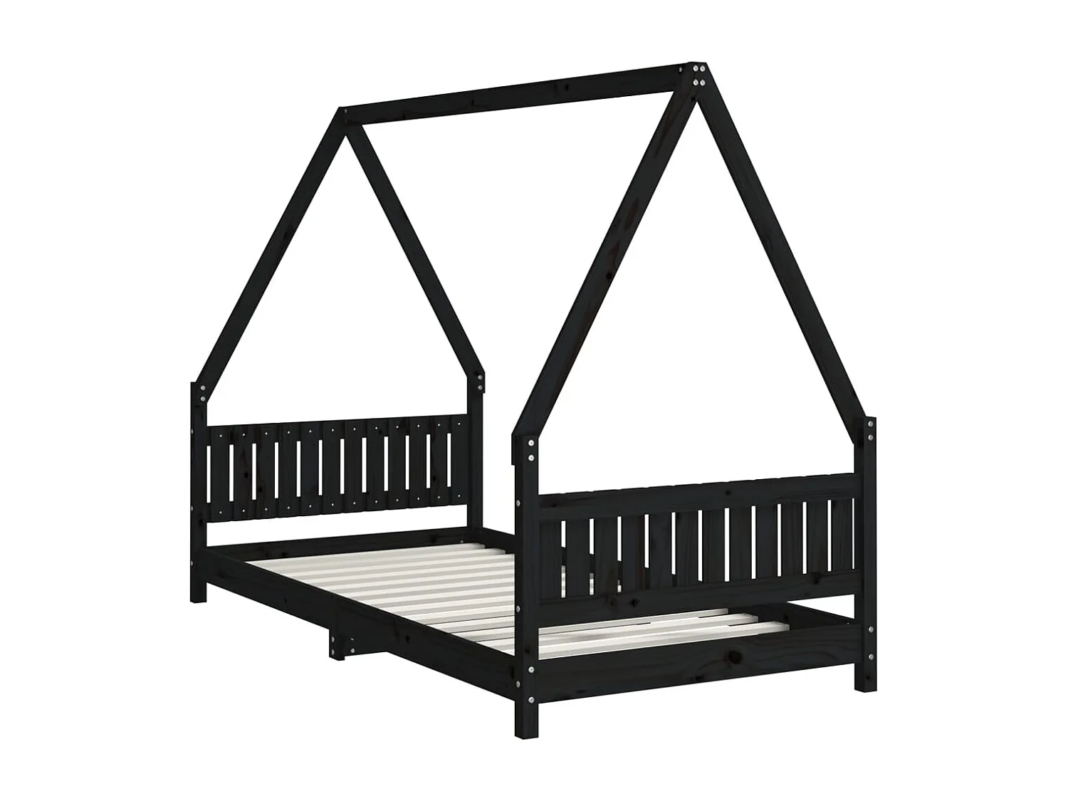 Cadre de lit pour enfants noir 90x190 bois de pin massif