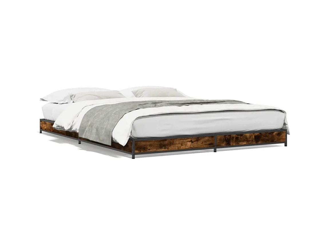 Cadre de lit chêne fumé 120x200 bois d'ingénierie et métal