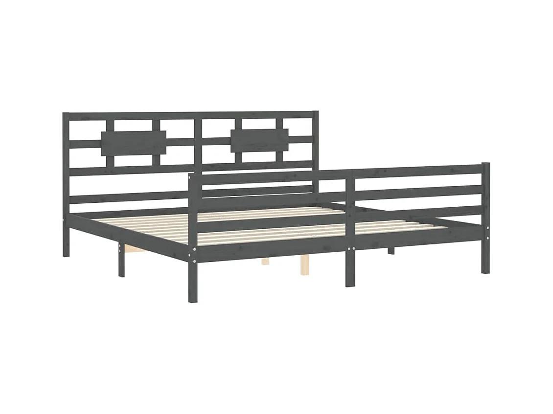 Cadre de lit avec tête de lit gris 200x200 bois massif