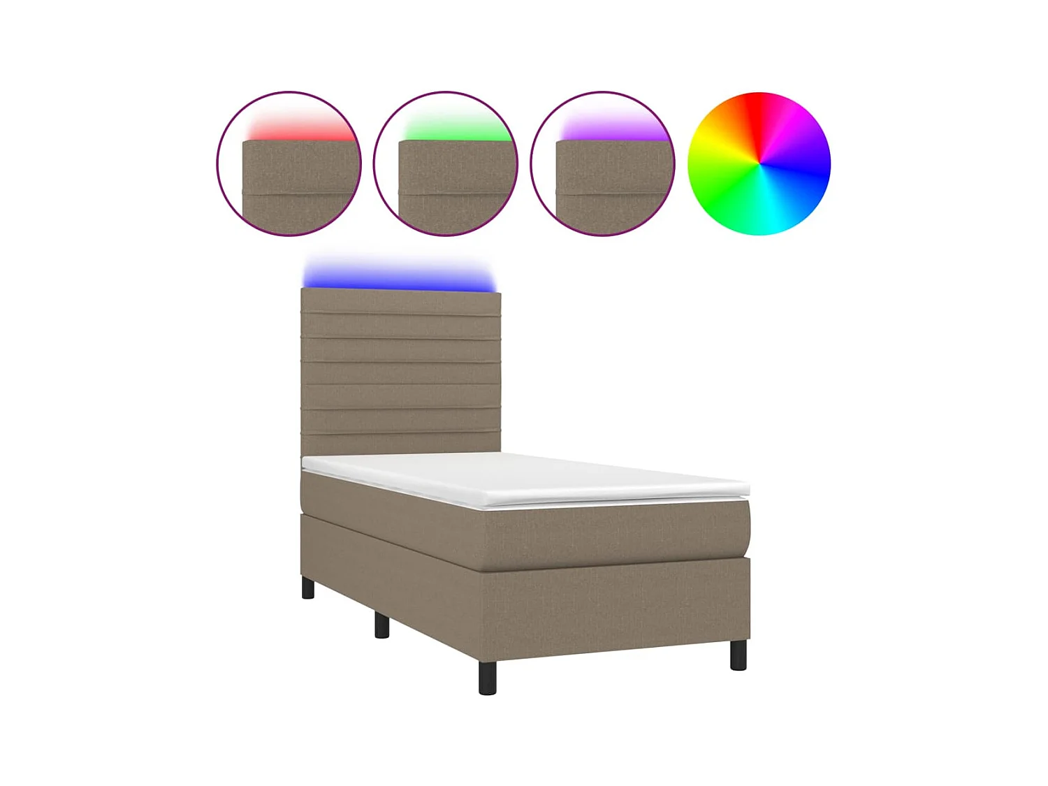 Sommier à lattes de lit et matelas et LED Taupe 100x200 Tissu