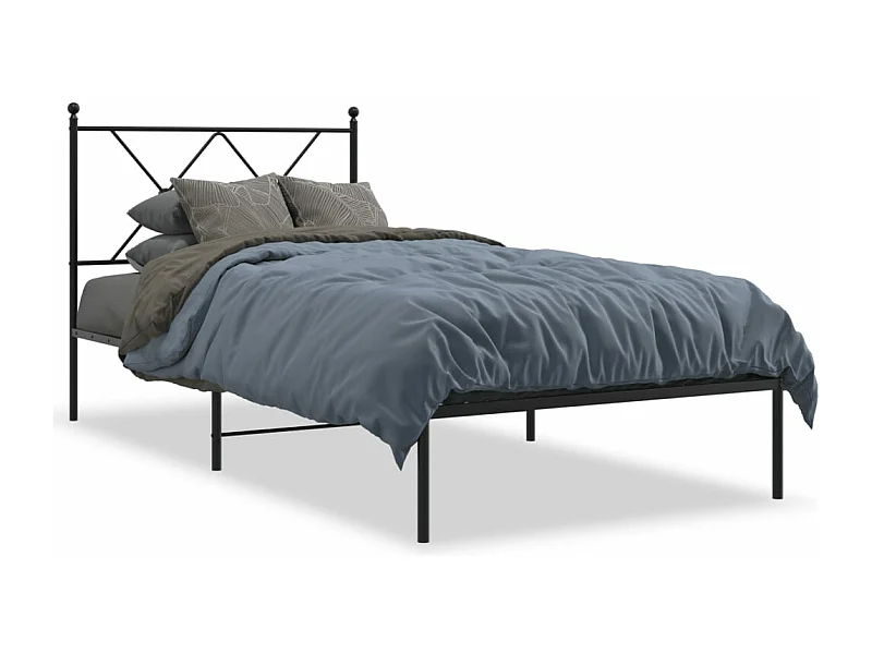 Cadre de lit métal avec tête de lit noir 90x200