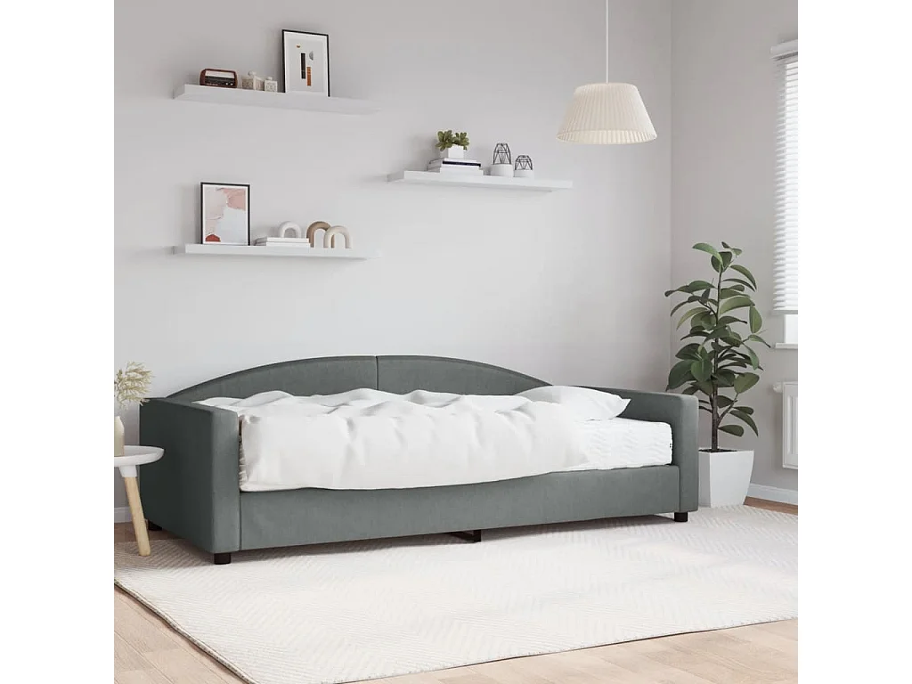 Lit de jour avec matelas gris foncé 100x200 tissu