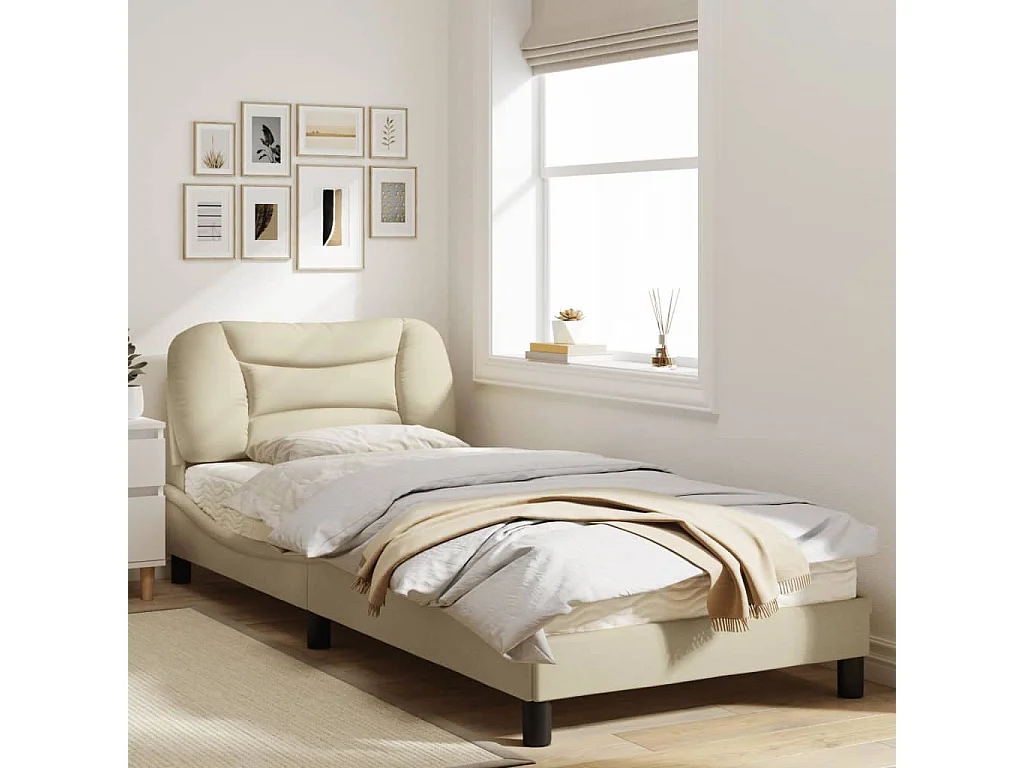 Cadre de lit avec tête de lit Crème 80x200 Tissu