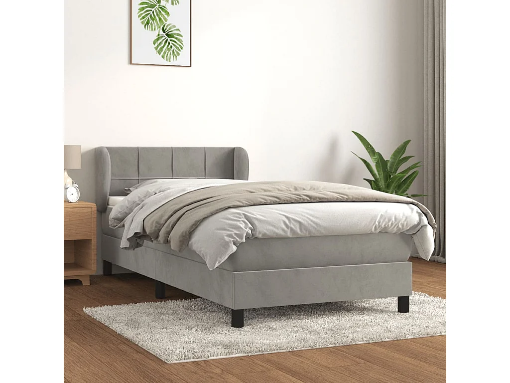 Sommier à lattes de lit et matelas Gris clair 90x190 Velours