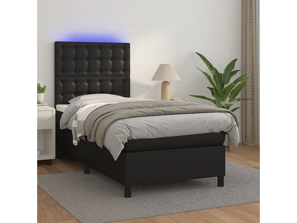 Sommier à lattes de lit avec matelas et LED Noir 90x200