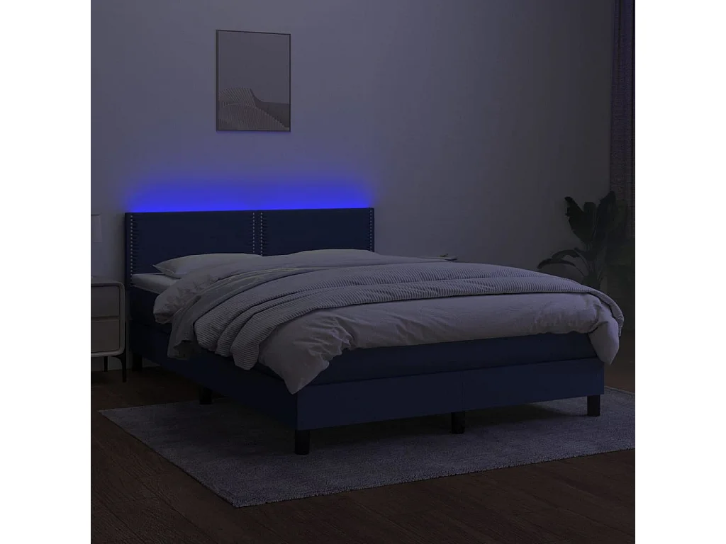 Sommier à lattes de lit avec matelas LED Bleu 140x190 Tissu