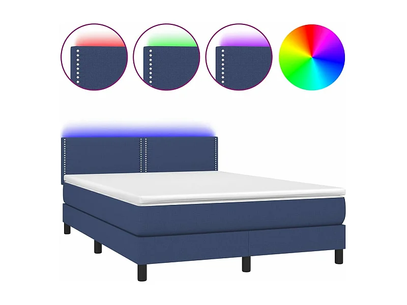 Sommier à lattes de lit avec matelas LED Bleu 140x190 Tissu