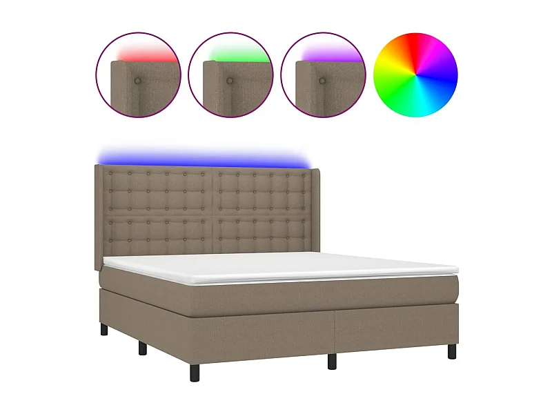 Sommier à lattes de lit matelas et LED Taupe 160x200 Tissu