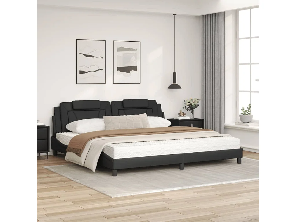 Lit avec matelas noir 200x200 similicuir